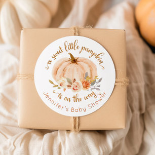 Fall orange  gold little pumpkin baby shower classic round sticker