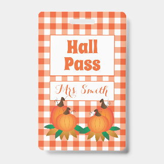 Fall orange Hall Pass with Name ID Badge