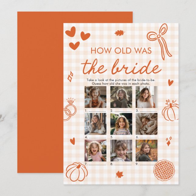 Fall Orange Hand Drawn How Old Was The Bride Game Invitation (Front/Back)