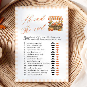 Fall Orange He Said She Said Bridal Shower Game Invitation