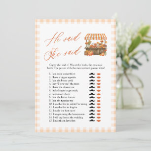 Fall Orange He Said She Said Bridal Shower Game Invitation