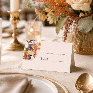 Fall orange lantern rustic country wedding place card