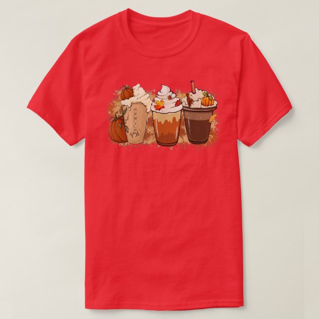 Fall orange Lattes Pumpkin Spice Autumn Thankful T T-Shirt (Design Front)