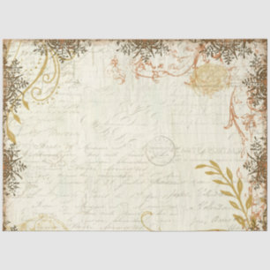 Fall Orange Mustard Ephemera Script Decoupage Art Tissue Paper