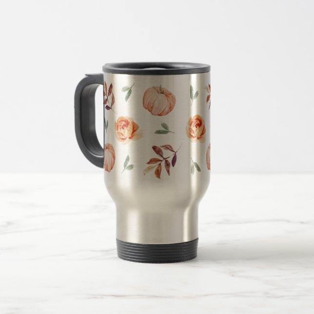 Fall Orange Pumpkin Coffee Thermal Tumbler Travel Mug (Front Left)