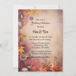 Fall Orange Purple Tree Rustic Wedding Celebration Invitation