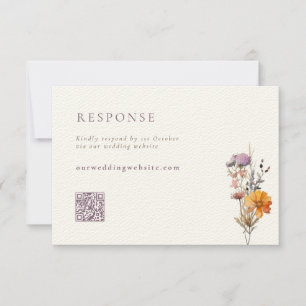 Fall Orange & Purple Wildflowers QR Code Wedding RSVP Card