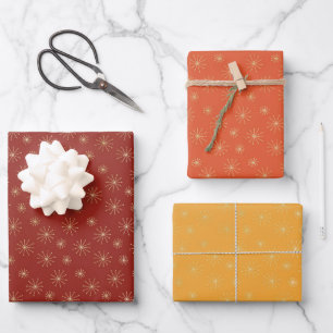 FALL ORANGE RED AND GOLD WITH SNOWFLAKE PATTERN WRAPPING PAPER SHEET