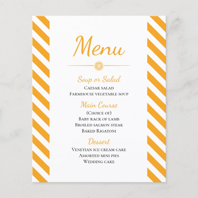 Fall Orange Stripe Menu Wedding Bridal Shower (Front)