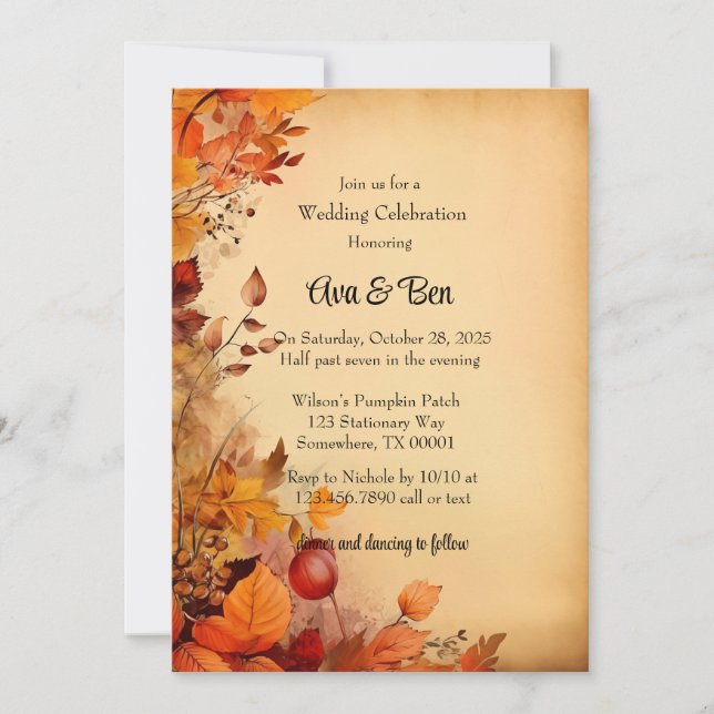 Fall Orange Trees Rustic Wedding Celebration Invitation (Front)