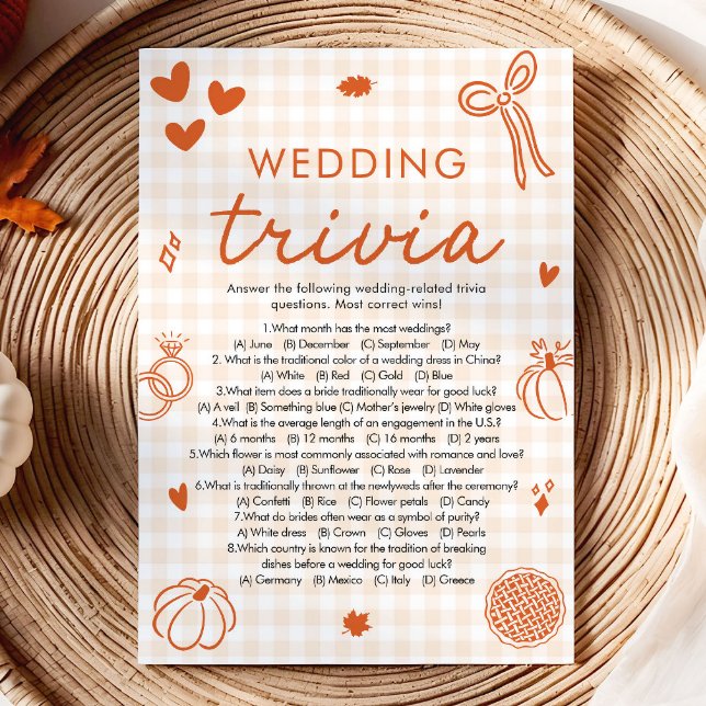 Fall Orange Wedding Trivia Bridal Shower Game Invitation (Fall Orange Wedding Trivia Bridal Shower Game)
