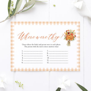 Fall Orange Where were they Bridal Shower Game Enclosure Card