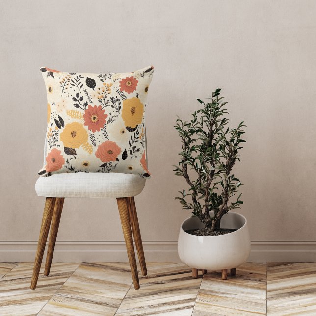 Fall Orange Yellow Flowers Leaves Elegant Cushion (Creator Uploaded)