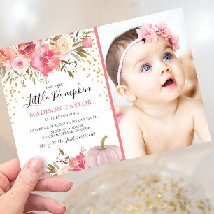 Fall Our Little Pumpkin 1st Birthday Party Invitation