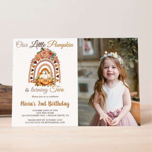 Fall Our Little Pumpkin 2nd Birthday Party Photo Invitation (Creator Uploaded)