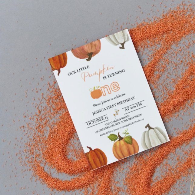 Fall our little pumpkin turning one first birthday invitation (Creator Uploaded)