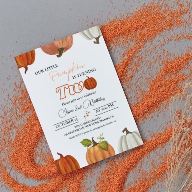 Fall our little pumpkin turning two 2nd birthday invitation (Creator Uploaded)