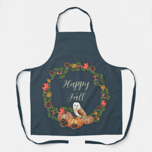 Fall owl and pumpkins with customisable text apron
