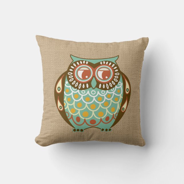 Fall Owl on faux Burlap Pillow (Front)