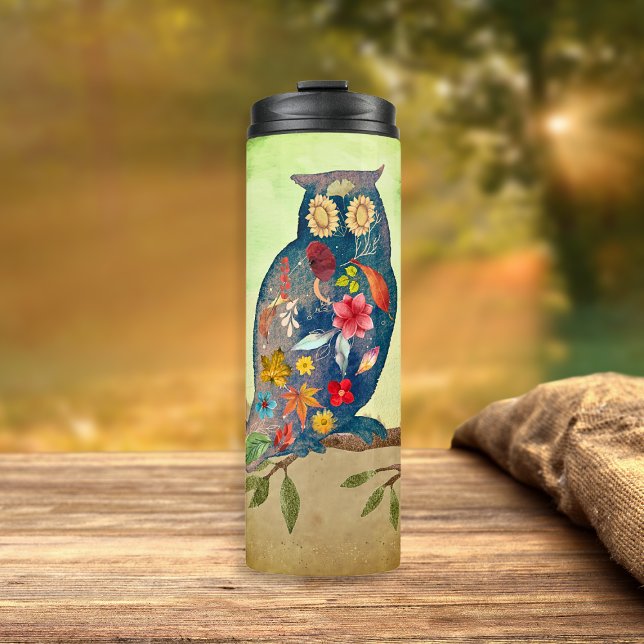 Fall Owl With Flowers Autumn Inspirational Thermal Tumbler (Creator Uploaded)