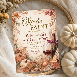 Fall Paint and Sip Pumpkin Birthday Invitation