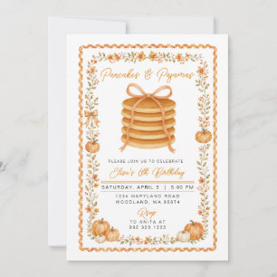 Fall Pancakes & Pyjamas Pumpkin Birthday Party Invitation