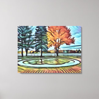 Fall park scenery canvas in glowing watercolors