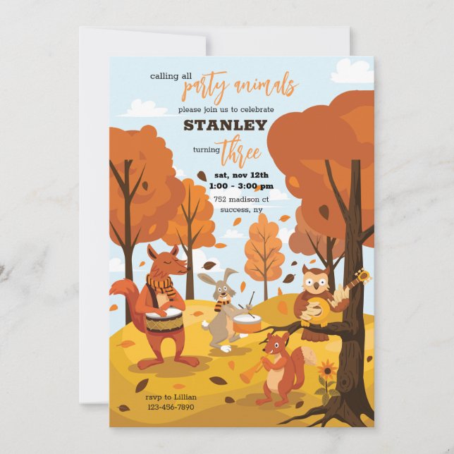 Fall Party Animals Birthday  Invitation (Front)