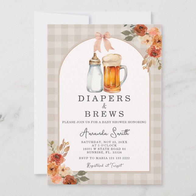 Fall Pastel Diapers and Brews Baby Shower Invitati Invitation (Front)