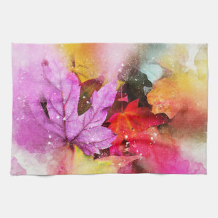 Fall pastel maple leaf watercolor elegant autumn tea towel