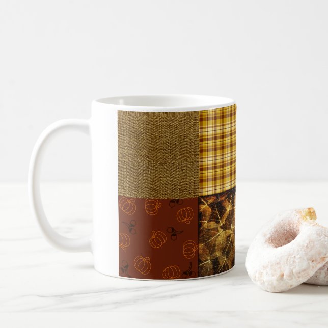 Fall Patchwork Colourful Designs Coffee Mug (With Donut)