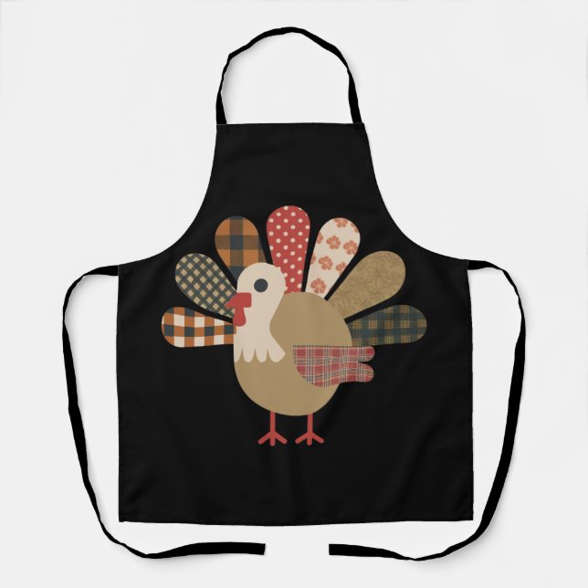 Fall Patchwork QuiltedTurkey Thanksgiving Apron (Front)