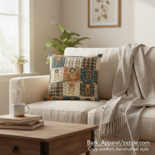 Fall Patchwork Rustic Floral & Plaid Decorative Cushion