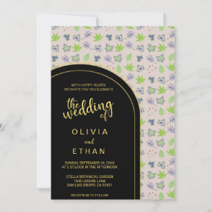 Fall pattern black gold chic Wedding Invitation