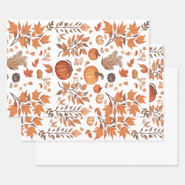Fall pattern design wrapping paper sheet (Set)