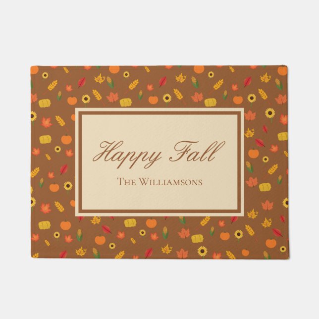 Fall Pattern Family Last Name Brown Doormat (Front)
