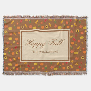Fall Pattern Family Last Name Brown Throw Blanket
