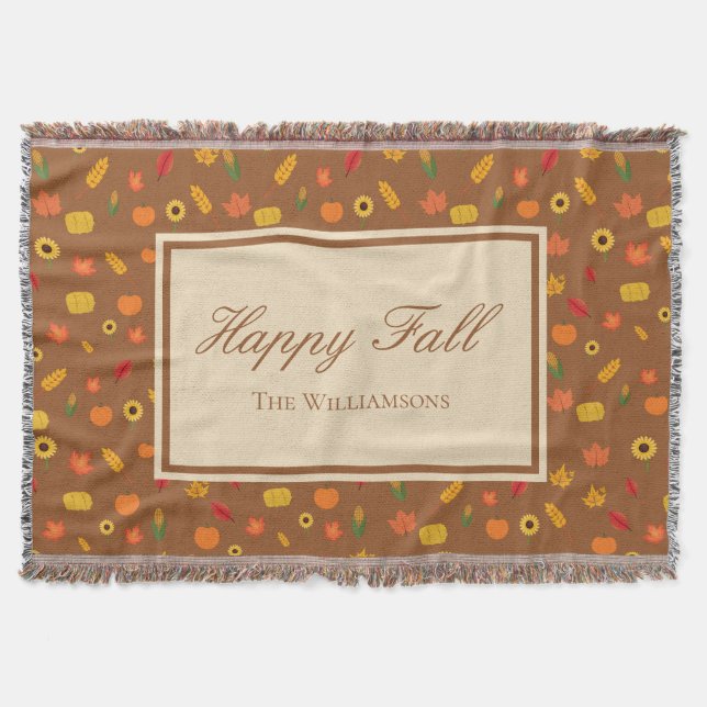 Fall Pattern Family Last Name Brown Throw Blanket (Front)