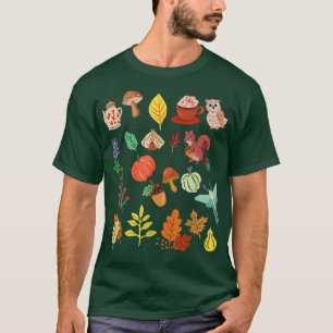 Fall Pattern, Pumpkin, Moth, Mushrooms Autumn T-Shirt