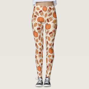 Fall Pattern Seamless Coffee Pumpkin Leggings