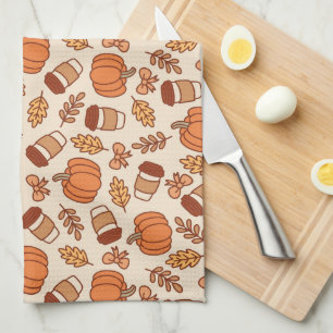 Fall Pattern Seamless Coffee Pumpkin Tea Towel