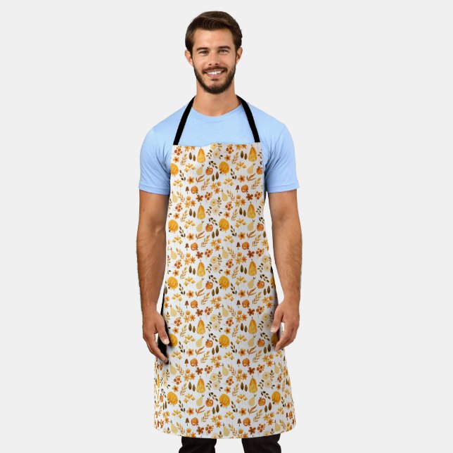 Fall Pattern with Pumpkins, Leaves:Autumn Elegance Apron (Worn)