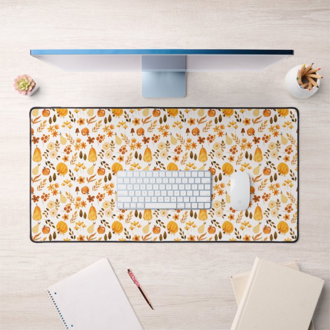 Fall Pattern with Pumpkins, Leaves:Autumn Elegance Desk Mat (Office 1)