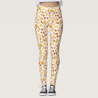 Fall Pattern with Pumpkins, Leaves:Autumn Elegance Leggings