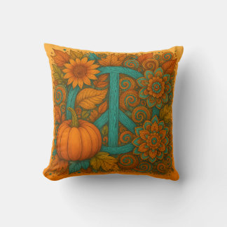 Fall Peace Sign Pumpkins Turquoise & Orange Pillow