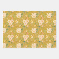 Fall Peach Flower Watercolor on Ceylon Yellow 