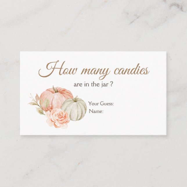 Fall Peach Green Pumpkin How Many Candies Enclosure Card (Front)