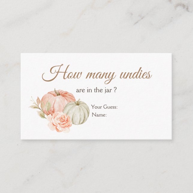 Fall Peach Green Pumpkin How Many Undies Enclosure Card (Front)