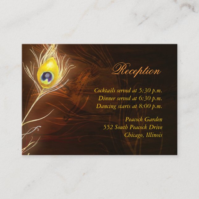 Fall Peacock Feather Wedding Reception Enclosure Card (Front)