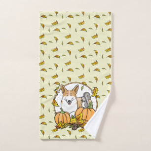 Fall Pembroke Welsh Corgi (red 1) Pumpkins Cute Bath Towel Set